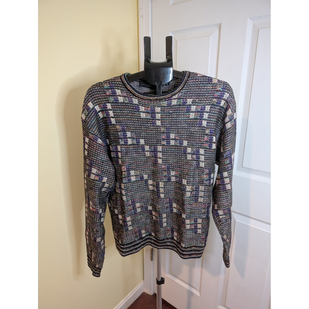 Jhane Barnes Sweater Multicolor Geometric Vintage Rayon Linen Blend - Size M